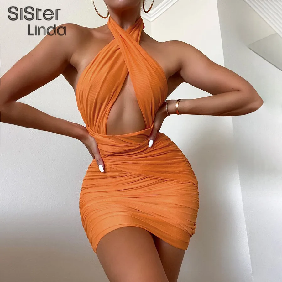 Sisterlinda Summer Sexy Mesh Halter Mini Dress Women Sleeveless Backless Elegant Party Skinny Hollow Package Hip Mini Dress 2021
Sisterlinda Summer Sexy Mesh Halter Mini Dress Women Sleeveless Backless Elegant Party Skinny Hollow Package Hip Mini Dress 2021
