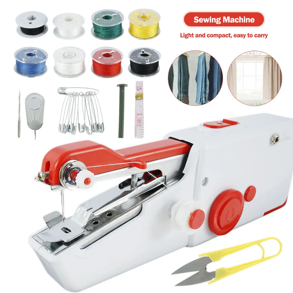 Alloy Mini DIY Sewing Machine Household handheld Sewing Machine Electric Stitch Needlework Set Needle Threader Scissors Pins
Alloy Mini DIY Sewing Machine Household handheld Sewing Machine Electric Stitch Needlework Set Needle Threader Scissors Pins