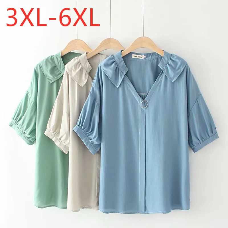 New 2021 summer plus size tops for women large blouse short sleeve casual loose cute V neck shirt blue green 3XL 4XL 5XL 6XL
New 2021 summer plus size tops for women large blouse short sleeve casual loose cute V neck shirt blue green 3XL 4XL 5XL 6XL