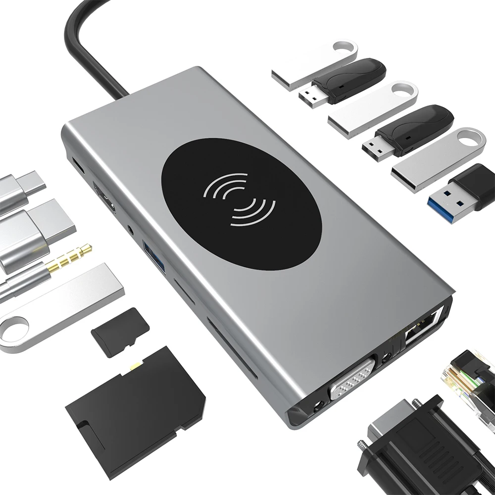 BX15W 15 in1 Type C Hub 4K 1080P HDMI-Compatible + VGA Wireless USB Hub Support SD/TF for Android Phone Computer 
BX15W 15 in1 Type C Hub 4K 1080P HDMI-Compatible + VGA Wireless USB Hub Support SD/TF for Android Phone Computer