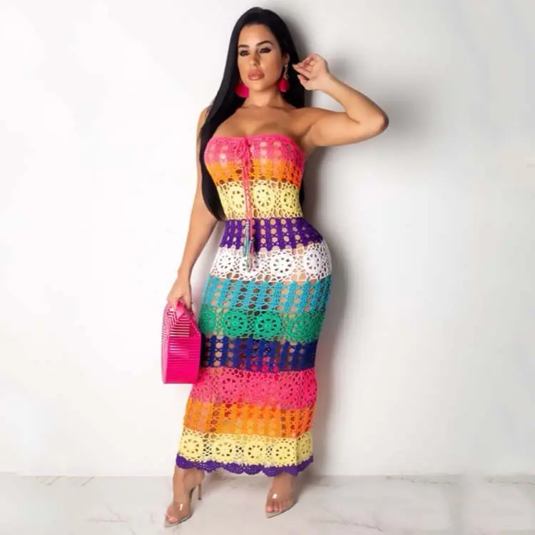 Высококачественное яркое открытое вязаное платье без бретелек, элегантное Клубное вечернее платье Vestidos 
Высококачественное яркое открытое вязаное платье без бретелек, элегантное Клубное вечернее платье Vestidos