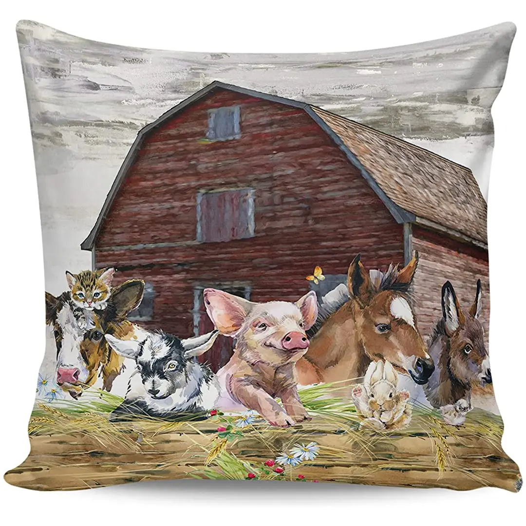 Throw Pillow Case Square Satin Cushion Cover, Farm Barn Cow Pig Donkey Animal Vintage Oil Painting Pillowcase
Throw Pillow Case Square Satin Cushion Cover, Farm Barn Cow Pig Donkey Animal Vintage Oil Painting Pillowcase