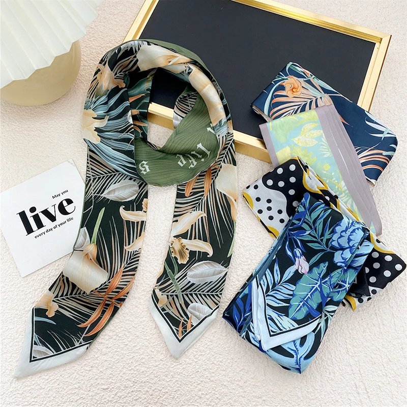 Fashion Print Small Silk Scarf For Women Summer Double-sided Sharp Angle Long Skinny Hair Neck Scarves DIY Hair Band Headwear 
Fashion Print Small Silk Scarf For Women Summer Double-sided Sharp Angle Long Skinny Hair Neck Scarves DIY Hair Band Headwear