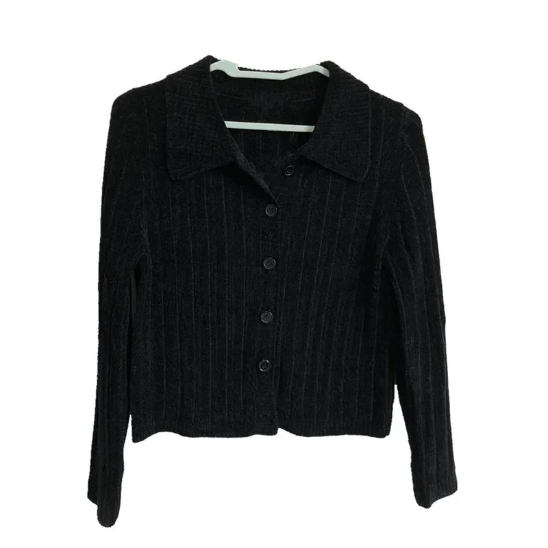 2021 Women's Autumn Short Black Slim Vertical Striped Nightclub Collar Sweater Long Sleeve Knitted Cardigan Women New Cardigan
2021 Women's Autumn Short Black Slim Vertical Striped Nightclub Collar Sweater Long Sleeve Knitted Cardigan Women New Cardigan