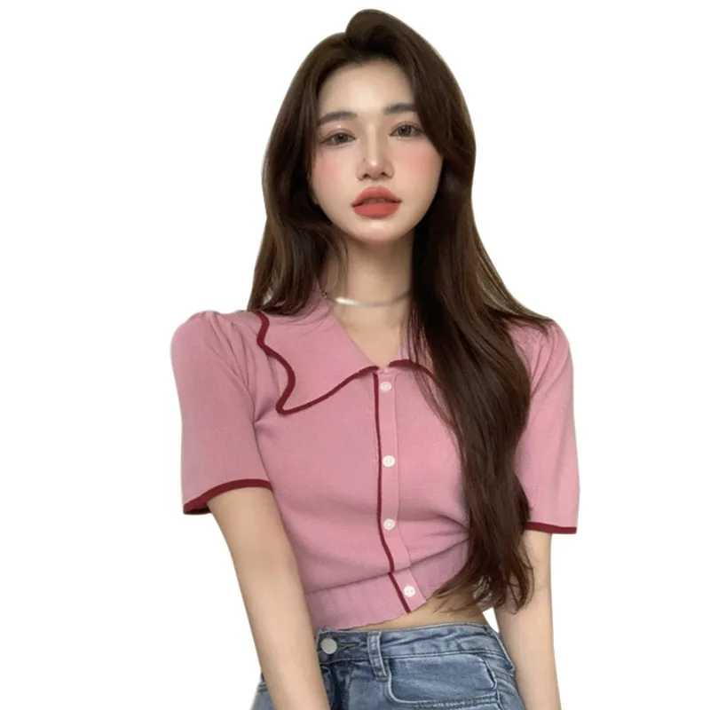 Summer New Knitted Short Sleeve Cropped Slim Tshirt Women Cardigans Lady Single-breasted Tops Holiday Femme Sweet T-shirt
Summer New Knitted Short Sleeve Cropped Slim Tshirt Women Cardigans Lady Single-breasted Tops Holiday Femme Sweet T-shirt