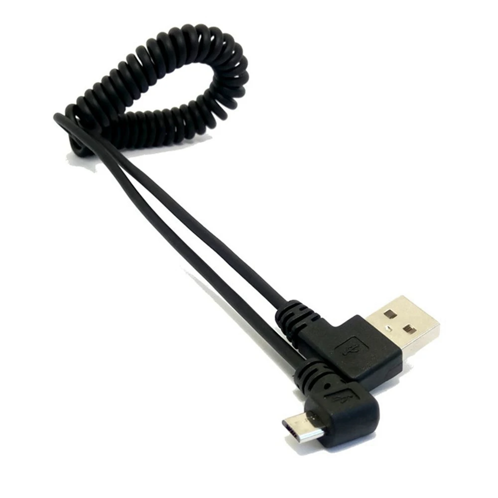 

micro usb male 90 degree right angled to usb male left / right angled spring Retractable stretch cable sync data charge 1m