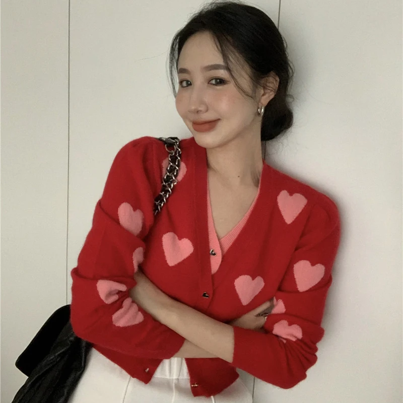 Red Women's Sweater V-neck Slim Spring Autumn Cardigan Vintage Style Casual Crop Top Love Jumpers Fashion Female Clothing New
Red Women's Sweater V-neck Slim Spring Autumn Cardigan Vintage Style Casual Crop Top Love Jumpers Fashion Female Clothing New