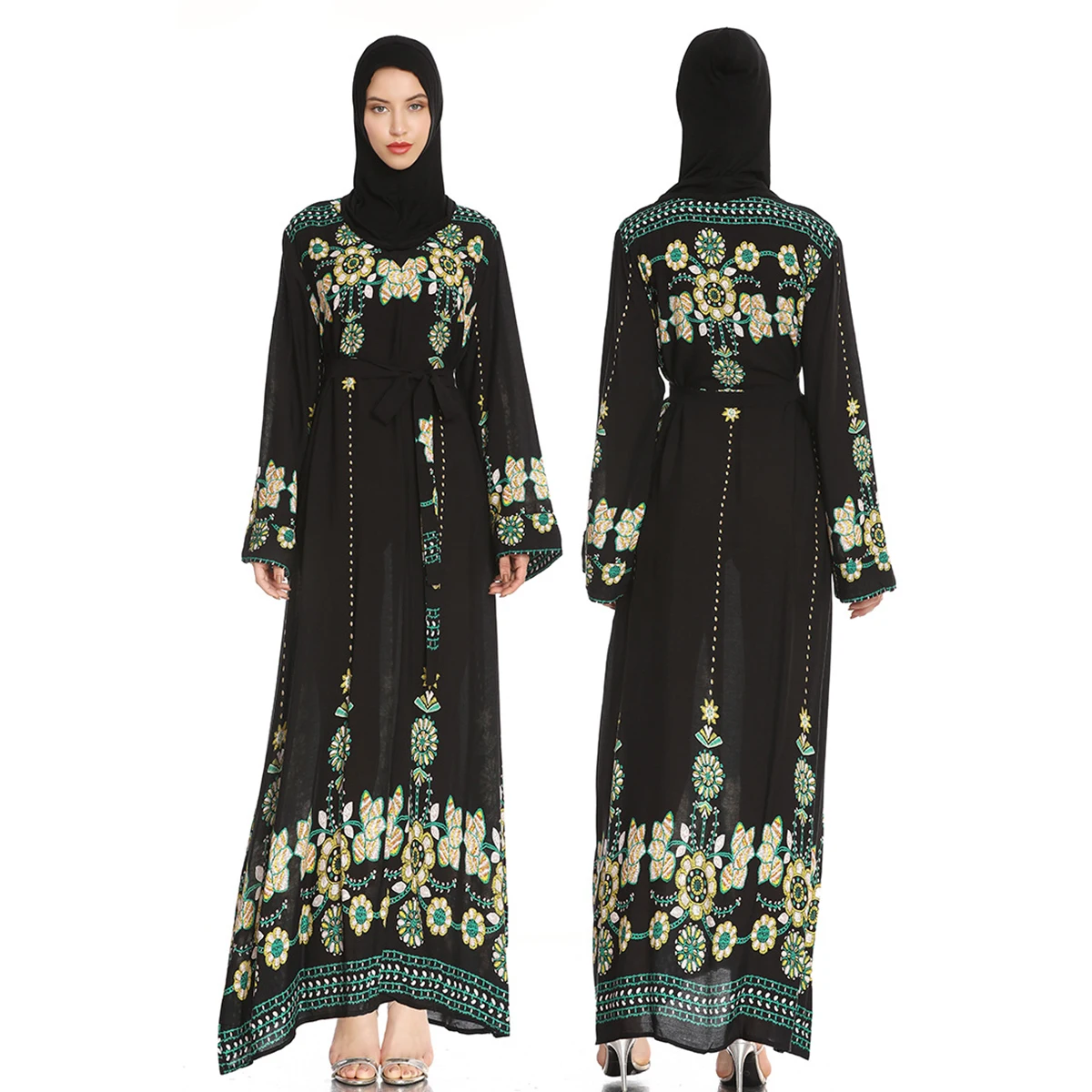 Turkey Abaya For Women Flower Embroidery Long Sleeve Slim Waist Loose Hem Robe Dubai Muslim Ethnic Style Clothing
Turkey Abaya For Women Flower Embroidery Long Sleeve Slim Waist Loose Hem Robe Dubai Muslim Ethnic Style Clothing