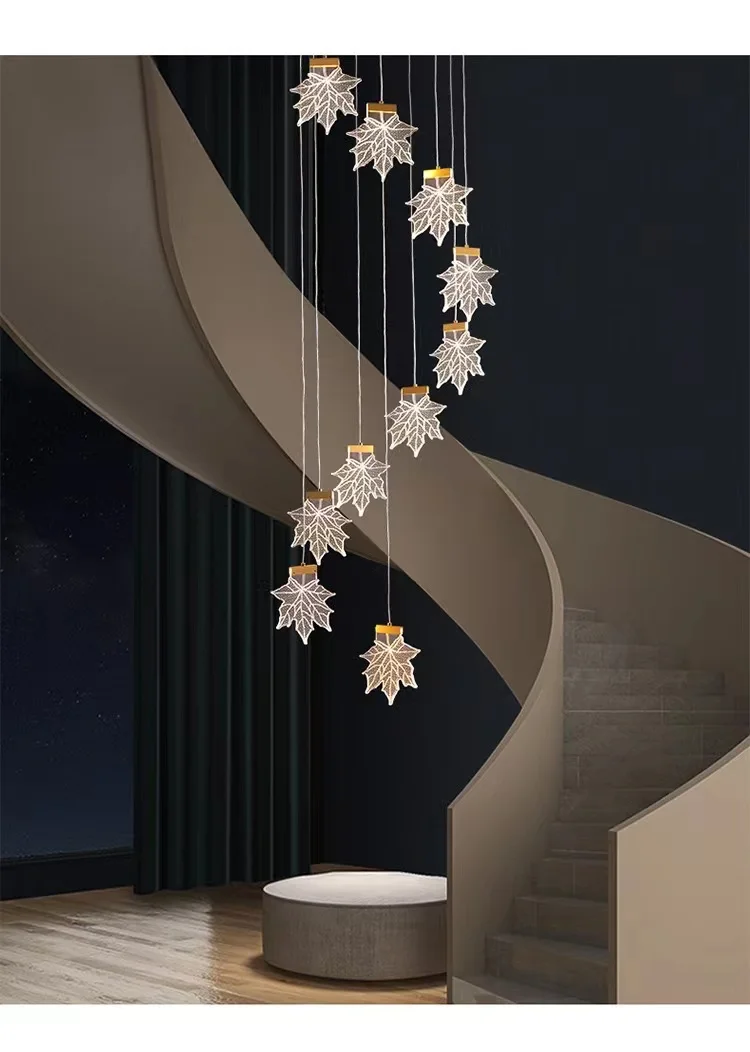 Staircase chandelier modern minimalist Nibei light luxury lamp design art duplex hoveroe lobby maple leaf living room light
Staircase chandelier modern minimalist Nibei light luxury lamp design art duplex hoveroe lobby maple leaf living room light