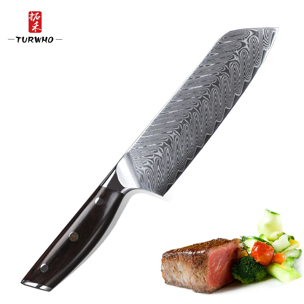 Кухонные ножи Santoku TURWHO 7 дюймов 67 слоев дамасской стали шеф-нож для мяса овощей