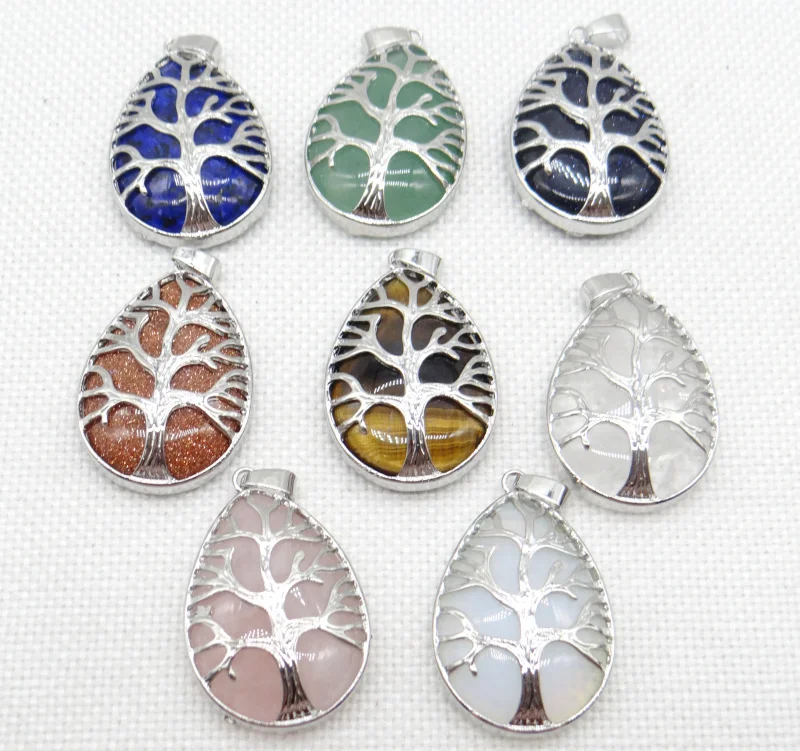 Natural Gem Stone Quartz Crystal Pendant Handmade Silver Color Tree Of Life Teardrop Shaped For DIY Jewelry Necklace Making 12pc
Natural Gem Stone Quartz Crystal Pendant Handmade Silver Color Tree Of Life Teardrop Shaped For DIY Jewelry Necklace Making 12pc