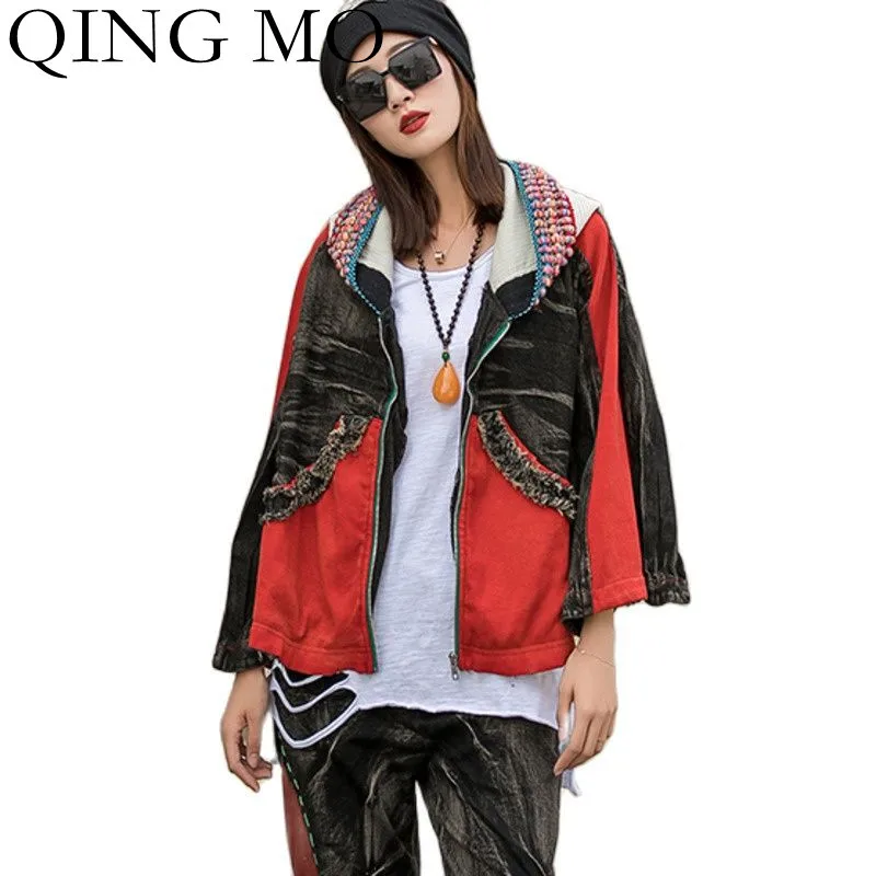 QING MO Washed Denim Contrast Stitching Hooded Jacket Women 2022 Spring New Trumpet Sleeve Cardigan Denim Jacket red ZWL1148
QING MO Washed Denim Contrast Stitching Hooded Jacket Women 2022 Spring New Trumpet Sleeve Cardigan Denim Jacket red ZWL1148