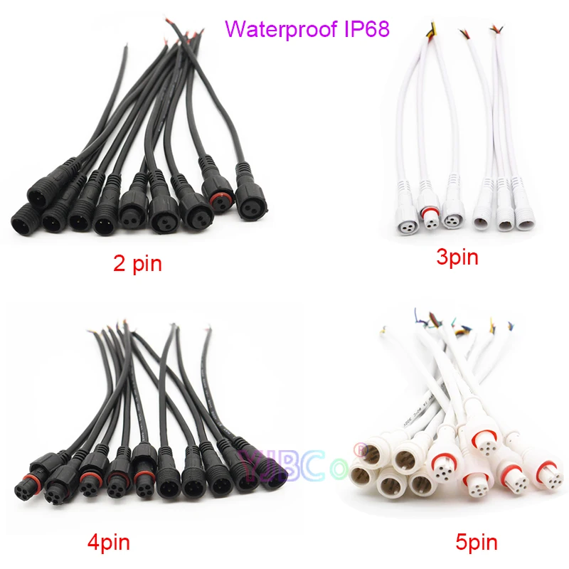 

5 pairs Male to Female 2pin 3pin 4pin 5pin Waterproof wire led Connector IP68 White/Black Cable 20cm Pigtail for LED Light