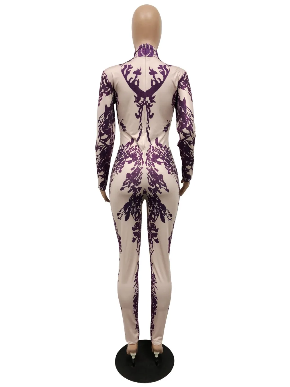 Vintage Purple Printed Sexy Bodycon Jumpsuit Women Stand Collar Full Sleeve Party Bodysuit Autumn Back Zip Long Overall XK8216 
Vintage Purple Printed Sexy Bodycon Jumpsuit Women Stand Collar Full Sleeve Party Bodysuit Autumn Back Zip Long Overall XK8216