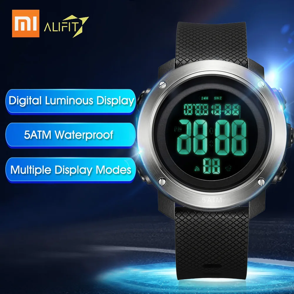 Уличные цифровые часы Xiaomi ALIFIT водонепроницаемые с подсветкой светящийся дисплей