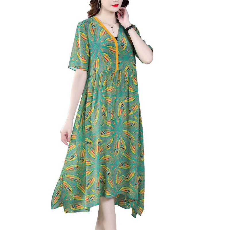 Summer Casual Loose Mulberry Silk Dresses 2021 Green Print 4XL Plus Size Beach Midi Sundress Women Classy Bodycon Party Vestidos
Summer Casual Loose Mulberry Silk Dresses 2021 Green Print 4XL Plus Size Beach Midi Sundress Women Classy Bodycon Party Vestidos