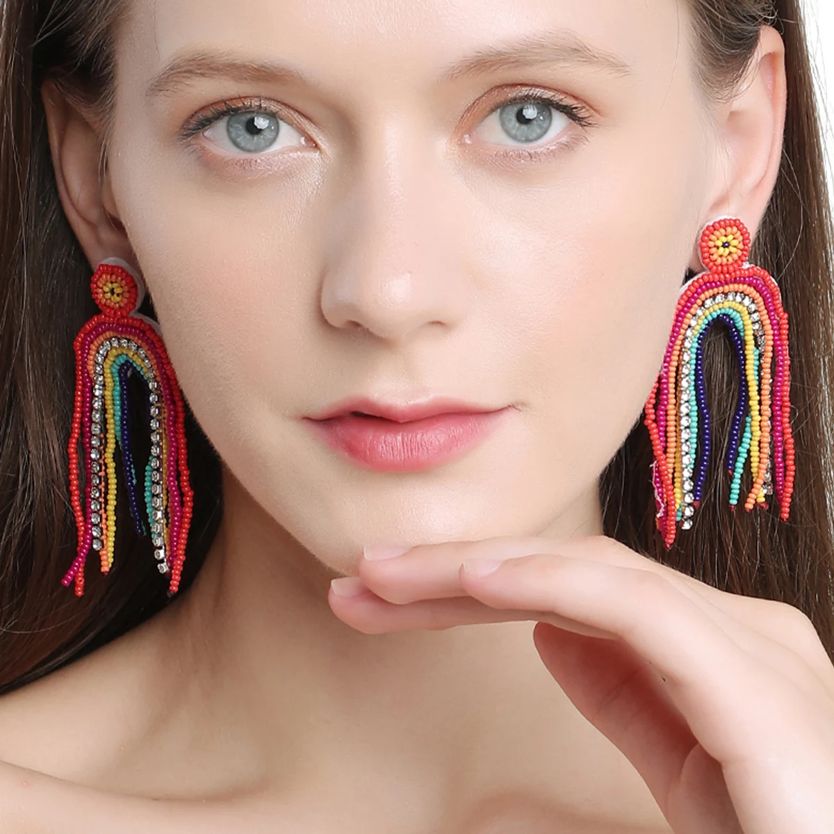 Rainbow Style Beads Long Tassels Ladies Earrings Fashion Multi-color Personality Fashion Ethnic Jewelry
Rainbow Style Beads Long Tassels Ladies Earrings Fashion Multi-color Personality Fashion Ethnic Jewelry