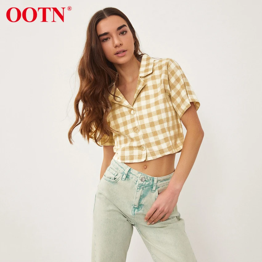 OOTN Turn Down Collar Yellow Plaid Shirt Short Sleeve Womens Tops And Blouses Summer Crop Top Women Casual Shirts Gingham Check
OOTN Turn Down Collar Yellow Plaid Shirt Short Sleeve Womens Tops And Blouses Summer Crop Top Women Casual Shirts Gingham Check