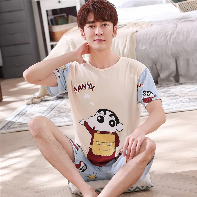 Pajamas Set Male Cotton Short-Sleeved Cute Cartoon Men's Summer Thin Leisure Loose Clothing Summer Loose Men Sleepwear Top
Pajamas Set Male Cotton Short-Sleeved Cute Cartoon Men's Summer Thin Leisure Loose Clothing Summer Loose Men Sleepwear Top