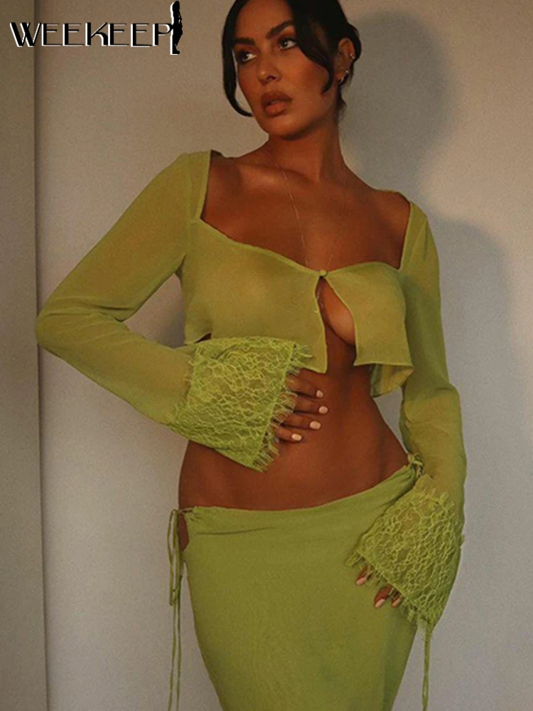 Weekeep Sexy Chiffon Thin Crop Top Women Flared Long Sleeve Loose Split See Through Square Collar T Shirt Femme Clubwear Clothes
Weekeep Sexy Chiffon Thin Crop Top Women Flared Long Sleeve Loose Split See Through Square Collar T Shirt Femme Clubwear Clothes