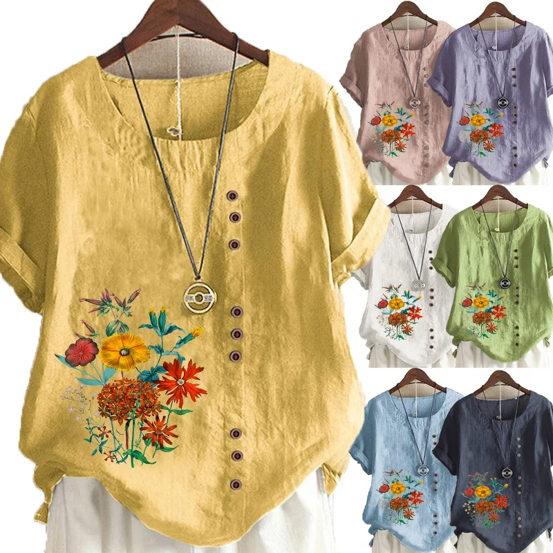 Women's New Fashion Summer Floral Printed Round Neck Short Sleeve T-shirt Casual Loose Solid Color Blouse Tops Plus Size
Women's New Fashion Summer Floral Printed Round Neck Short Sleeve T-shirt Casual Loose Solid Color Blouse Tops Plus Size