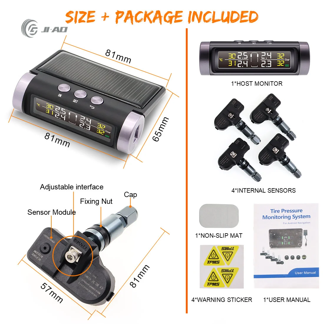 JI AO Android TPMS for Car Radio DVD Player Tire Pressure Monitoring System Spare Tyre Internal External Sensor USB TMPS
JI AO Android TPMS for Car Radio DVD Player Tire Pressure Monitoring System Spare Tyre Internal External Sensor USB TMPS