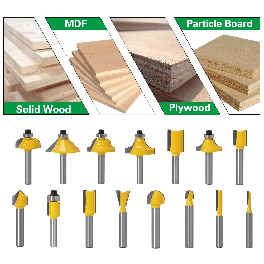 15 Pieces 1/4" 6.35mm Shank Router Bits Set Trimming Straight Milling Cutter for Wood Bits Tungsten Carbide Cutting Woodworking
15 Pieces 1/4" 6.35mm Shank Router Bits Set Trimming Straight Milling Cutter for Wood Bits Tungsten Carbide Cutting Woodworking