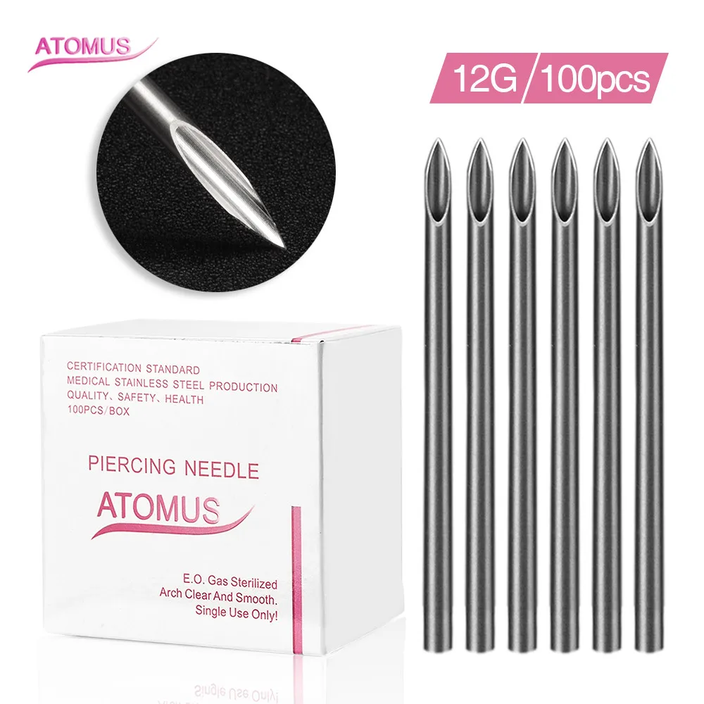 

ATOMUS 100pcs Sterilized Bag Puncture Needle 12G For Ear Nose Navel Nipple Each Aguja Piercing Aiguilles Piercings Aiguille