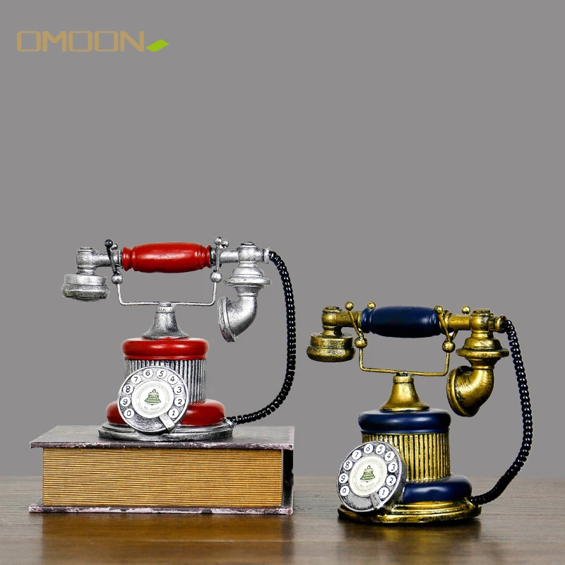 

Europe Retro Vintage Rotary Telephone Statue Antique Shabby Old Phone Figurine Decor Model Home Living Room Desktop Decoration