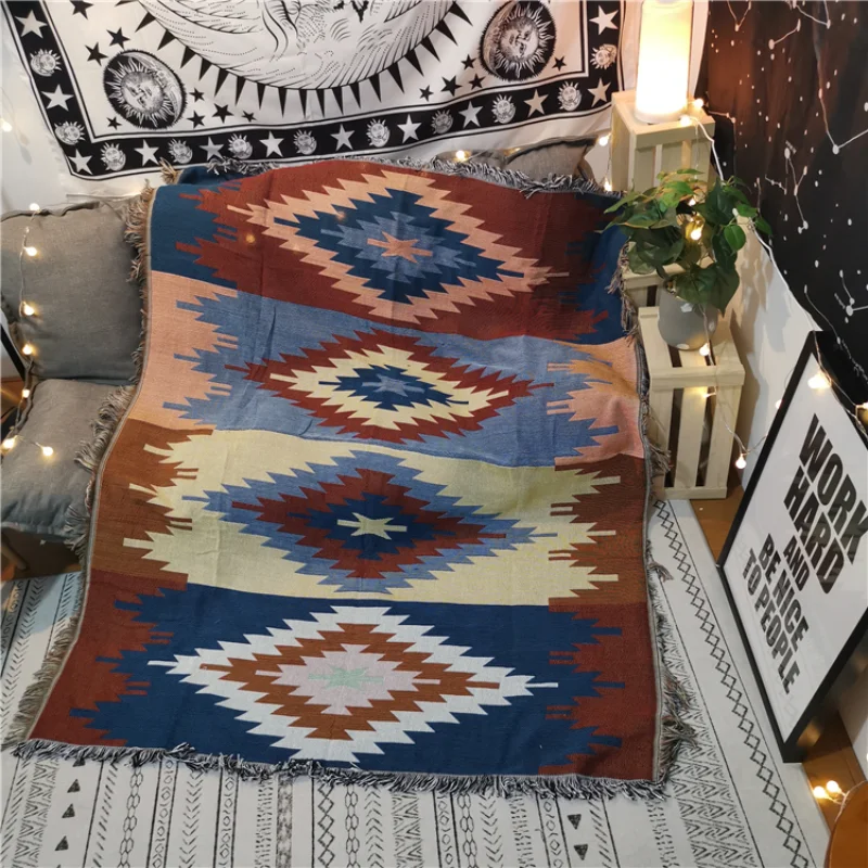 Bohemian Blanket Throw Colorful Geometric Pattern Knitted Tapestry for Home Decoration Thick Carpet Cloth Picnic Mat Art Textile 
Bohemian Blanket Throw Colorful Geometric Pattern Knitted Tapestry for Home Decoration Thick Carpet Cloth Picnic Mat Art Textile