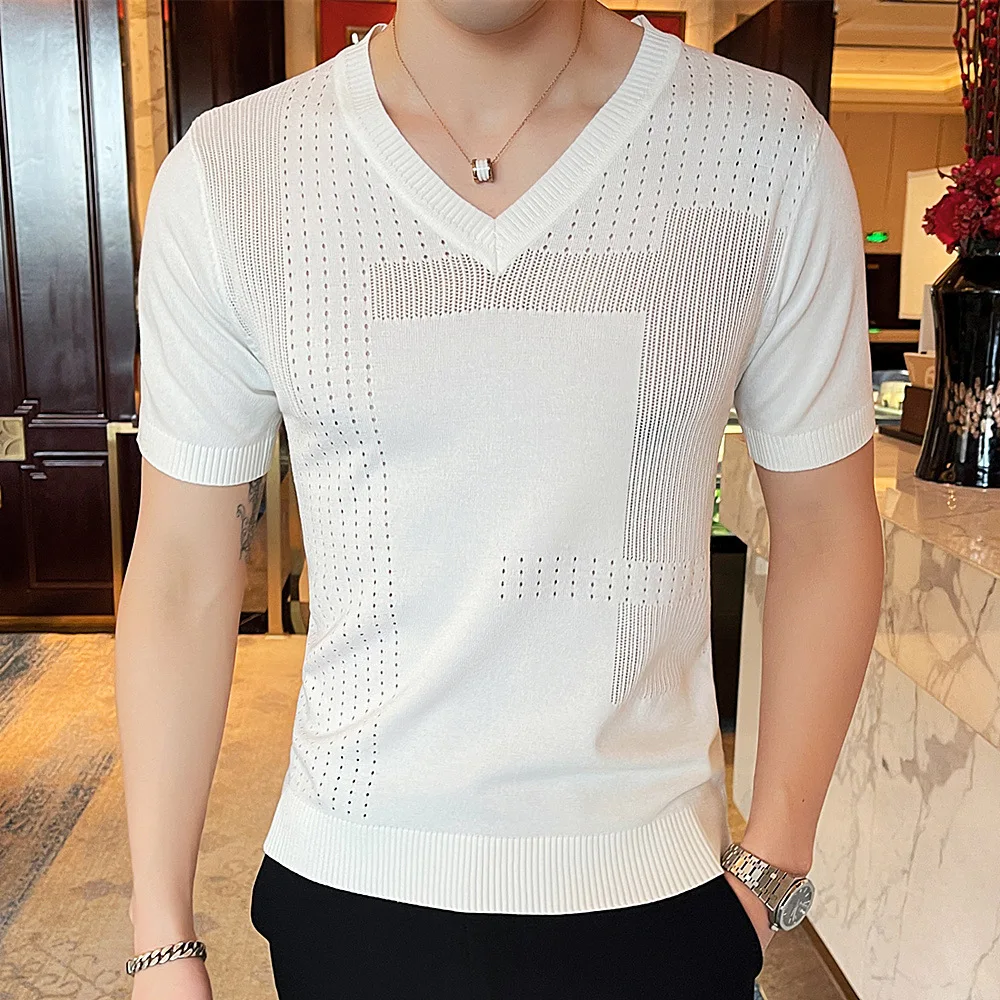 Ice silk hollow knitted T-shirt short sleeve men's summer thin half sleeve T-shirt trend bottom coat
Ice silk hollow knitted T-shirt short sleeve men's summer thin half sleeve T-shirt trend bottom coat