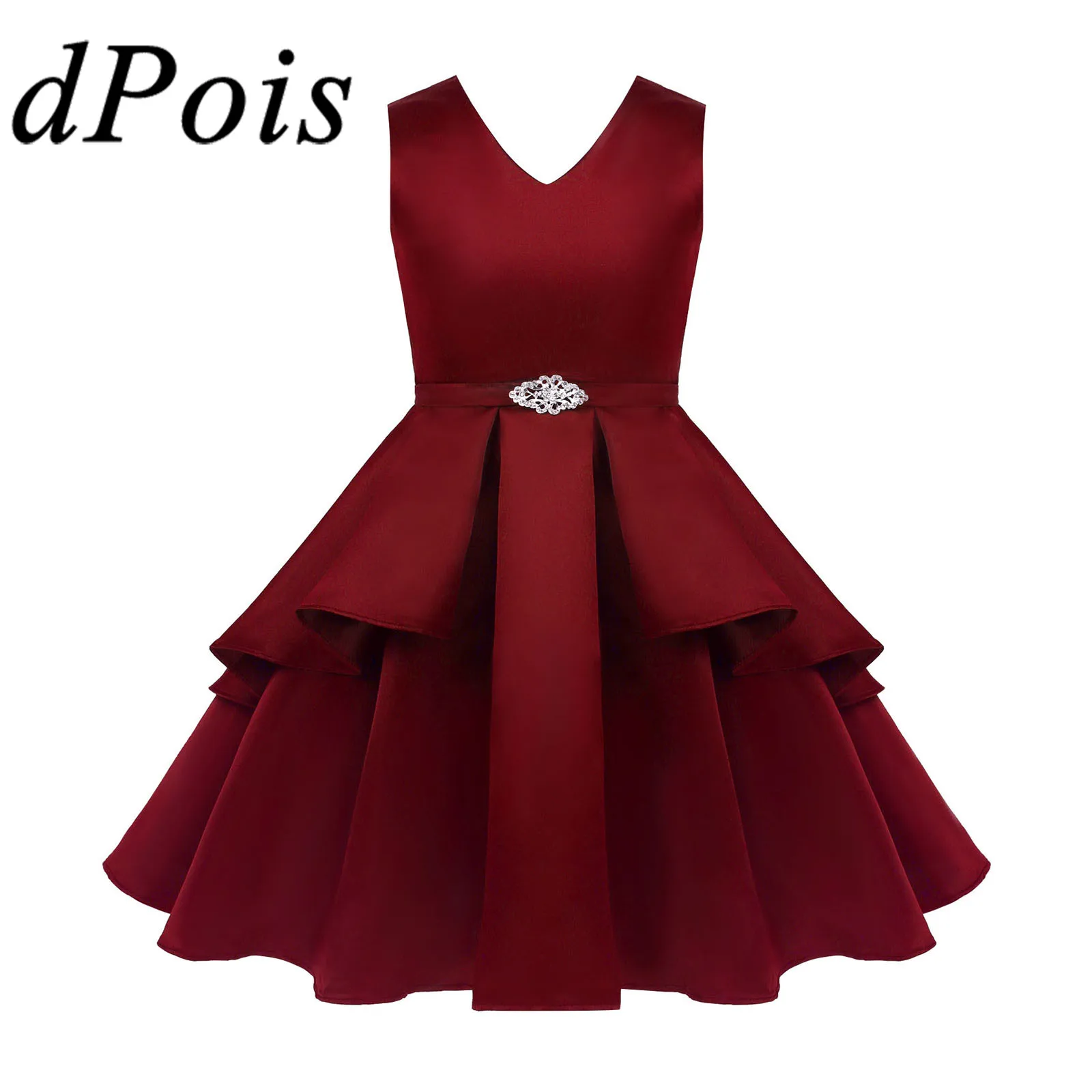 Детское атласное платье для девочек, с V-образным вырезом и поясом с брошью, пасхальное платье для первого причастия, костюм принцессы 
Детское атласное платье для девочек, с V-образным вырезом и поясом с брошью, пасхальное платье для первого причастия, костюм принцессы