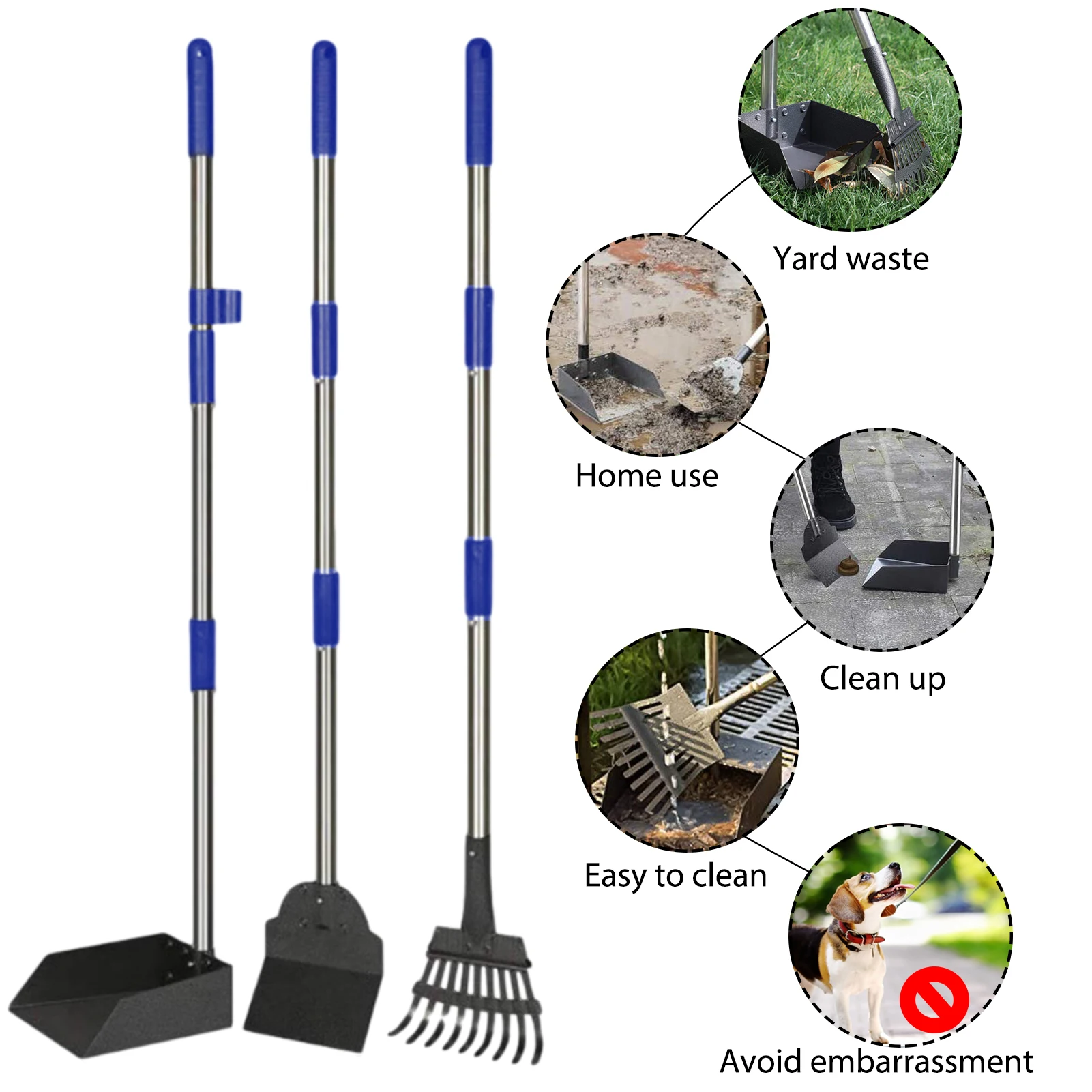 

Dog Pooper Scooper Pet Trash Cleaning With Metal Rake Tray Spade For Large Medium Small Dogs Pets, Great For Grass Dirt Gravel