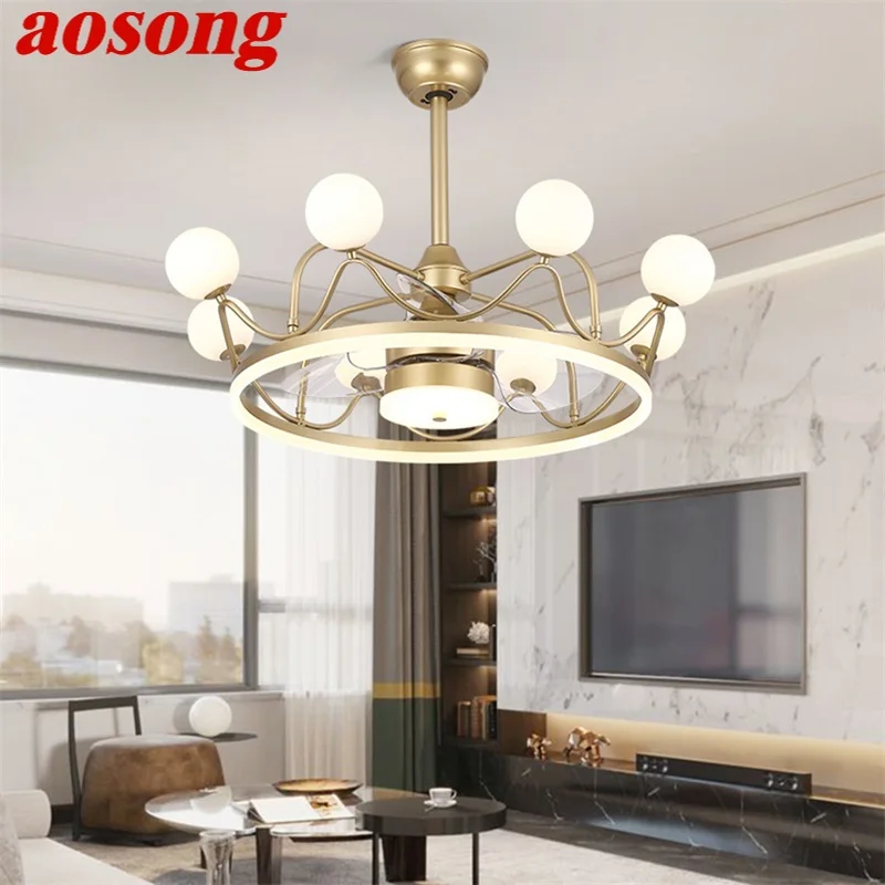 

AOSONG Ceiling Lamps With Fan Gold With Remote Control 220V 110V LED Fixtures For Rooms Living Room Bedroom Restaurant