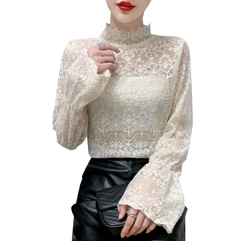 Autumn Popular Lace Blouses Shirts Tees Female Stand Neck Full Flare Sleeve Elasticity Transparent Elegant Blouses Tops Women
Autumn Popular Lace Blouses Shirts Tees Female Stand Neck Full Flare Sleeve Elasticity Transparent Elegant Blouses Tops Women