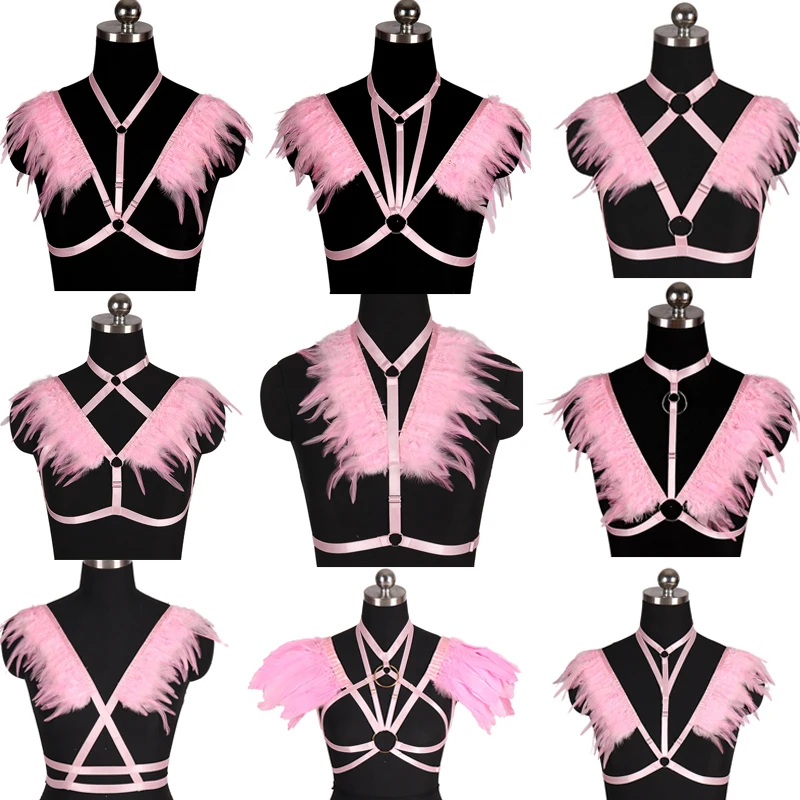 Женские розовые перья жгут Bralette размера плюс Обрезанные Топы эполеты крылья