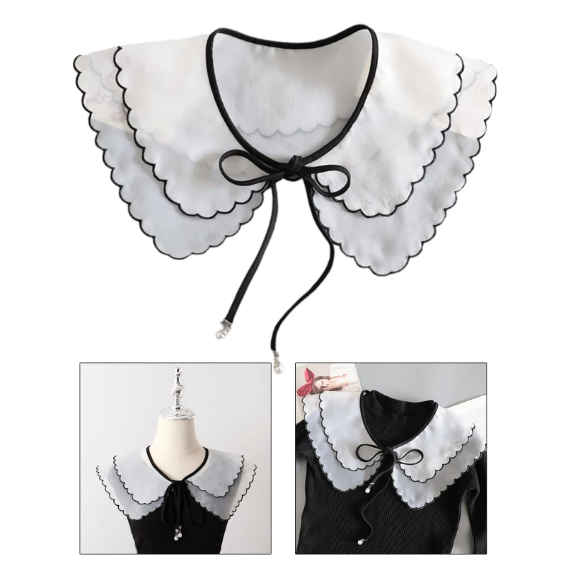 Double Layer Organza False Fake Collar Shawl Wrap Black Trim Decorative Necklace Lapel Blouse Elegant Lace-Up Bowknot Short Pon
Double Layer Organza False Fake Collar Shawl Wrap Black Trim Decorative Necklace Lapel Blouse Elegant Lace-Up Bowknot Short Pon