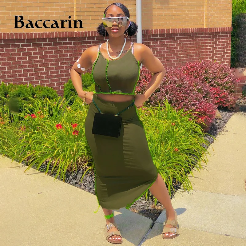 Baccarin patchwork women two piece set crop top camis midi skirt slit bodycon sexy streetwear 2020 autumn winter matching casual
Baccarin patchwork women two piece set crop top camis midi skirt slit bodycon sexy streetwear 2020 autumn winter matching casual