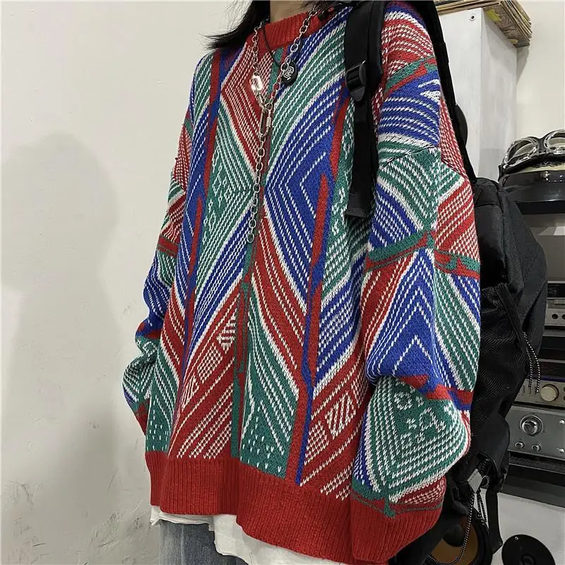 Korean Fashion Clothes Vintage Pullover Men Sweater Diamond Plaid All-match Loose Casual Hip Hop Couples Knit Sweater
Korean Fashion Clothes Vintage Pullover Men Sweater Diamond Plaid All-match Loose Casual Hip Hop Couples Knit Sweater