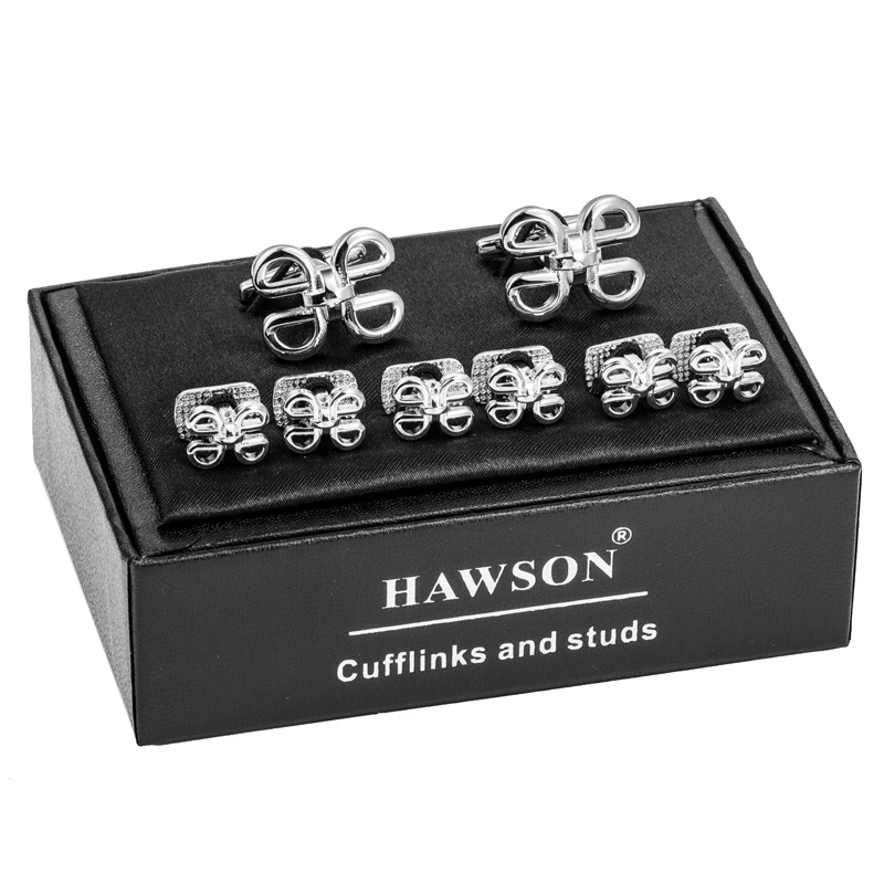 HAWSON New Style Metal Bowknot Tuxedo Cufflinks and Studs Set Simple Fashion French Shirt Accessories for Men with HAWSON LOGO
HAWSON New Style Metal Bowknot Tuxedo Cufflinks and Studs Set Simple Fashion French Shirt Accessories for Men with HAWSON LOGO