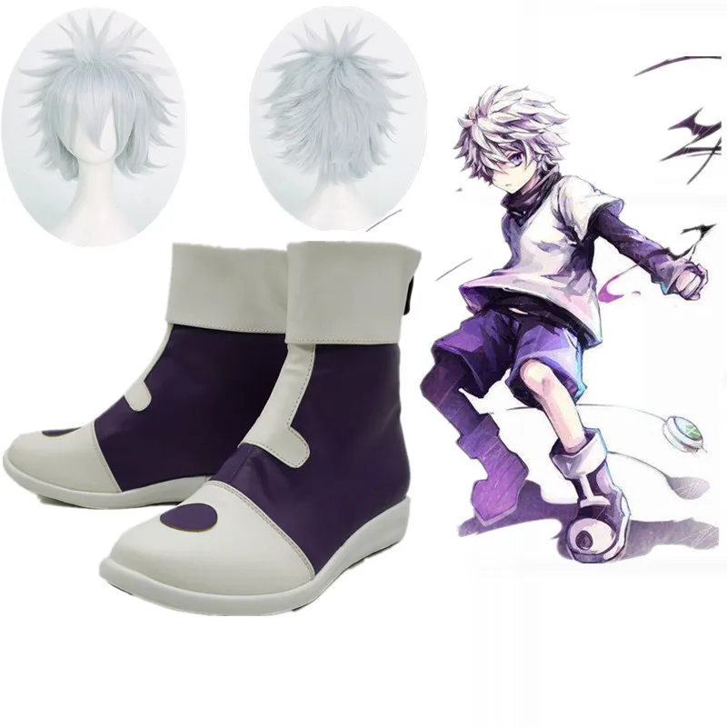 Ботинки для косплея Hunter X Killua Zoldyck обувь с белым париком Костюмные сапоги взрослых
