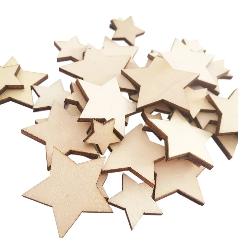 

100PCS Unfinished Wooden Stars Ornaments Assorted Size Cutout Blank Wood Pieces Star for Christmas Wedding Party DIY Crafts