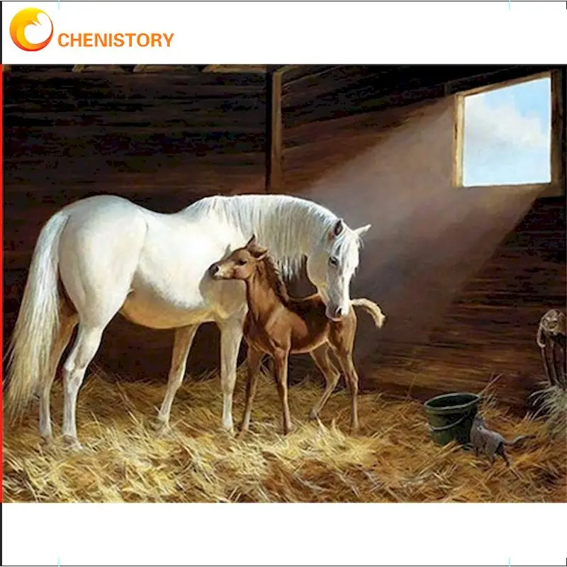 

CHENISTORY Oil Painting By Numbers For Kids White Horse Animal Photo Paint On Canvas Home Decor 40x50cm Framed Unique Diy Gift