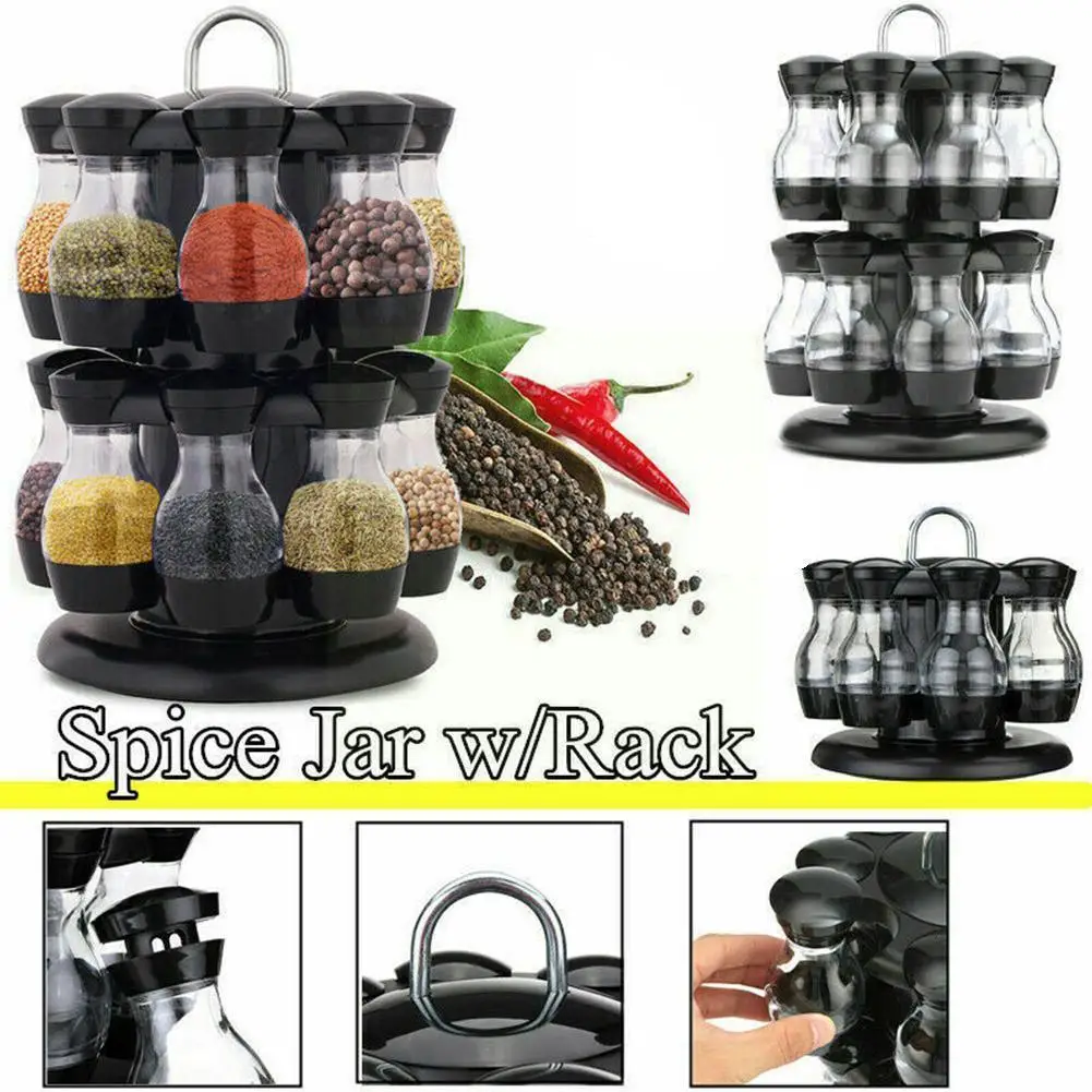 

Revolving Spice Rack Organizer Seasoning Jars Set For Spices Pepper Sprays Bottles Salt Shakers Holder Kitchen Storage Box Q5d1