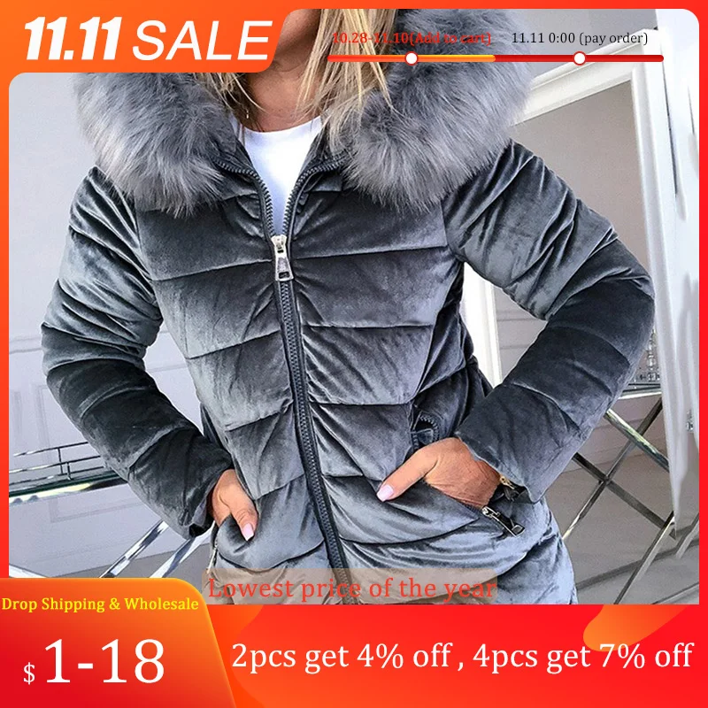 Winter Velvet Jacket Women Warm Cotton Padded Jackets Gray Pink Hood Fur Collar Fashion Basic Outerwear Woman Coat Plus Size 4XL
Winter Velvet Jacket Women Warm Cotton Padded Jackets Gray Pink Hood Fur Collar Fashion Basic Outerwear Woman Coat Plus Size 4XL