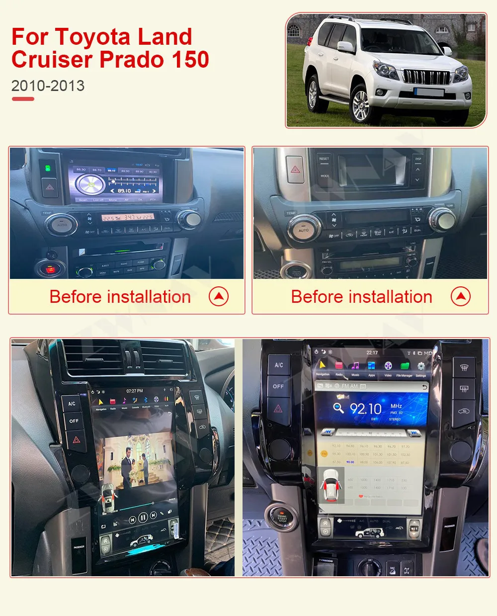 Мультимедийный плеер в стиле Tesla Android 9 для TOYOTA Land Cruiser Prado 150 2010 2011 2012 2013 головное