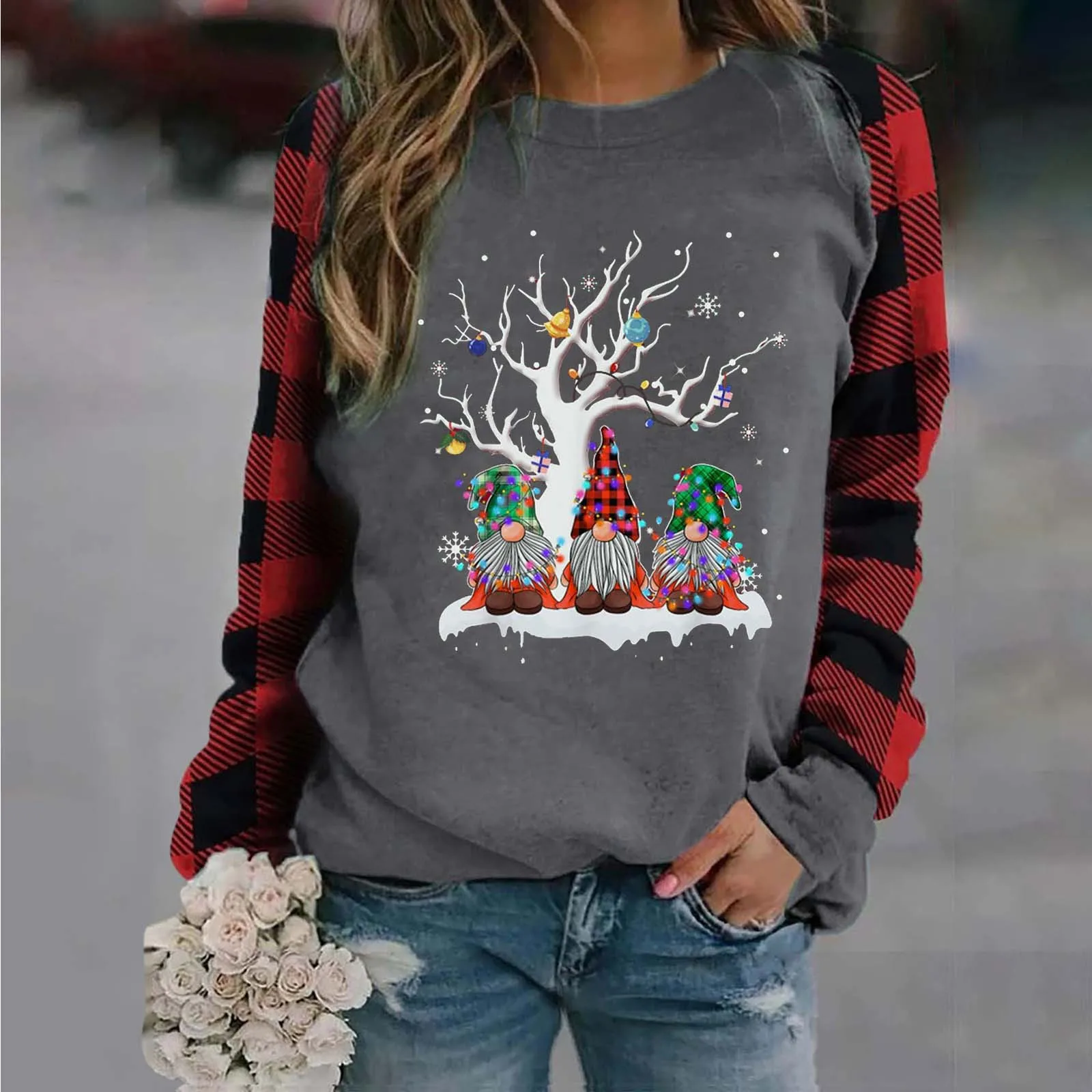 Women's Tops 2021 Autumn Ladies Year Plaid Printing Long-sleeved O-neck T-shirt Plus Size Pullover Tops Женские Футболки #T1G
Women's Tops 2021 Autumn Ladies Year Plaid Printing Long-sleeved O-neck T-shirt Plus Size Pullover Tops Женские Футболки #T1G