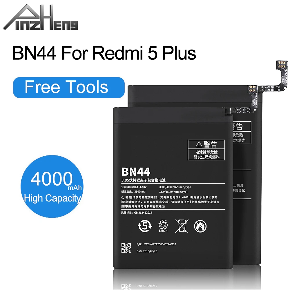 PINZHENG 4000mAh BN44 Phone Battery For Xiaomi Mi Redmi 5 Plus Battery Real Capacity Replacement Phone Bateria With Free Tools
PINZHENG 4000mAh BN44 Phone Battery For Xiaomi Mi Redmi 5 Plus Battery Real Capacity Replacement Phone Bateria With Free Tools