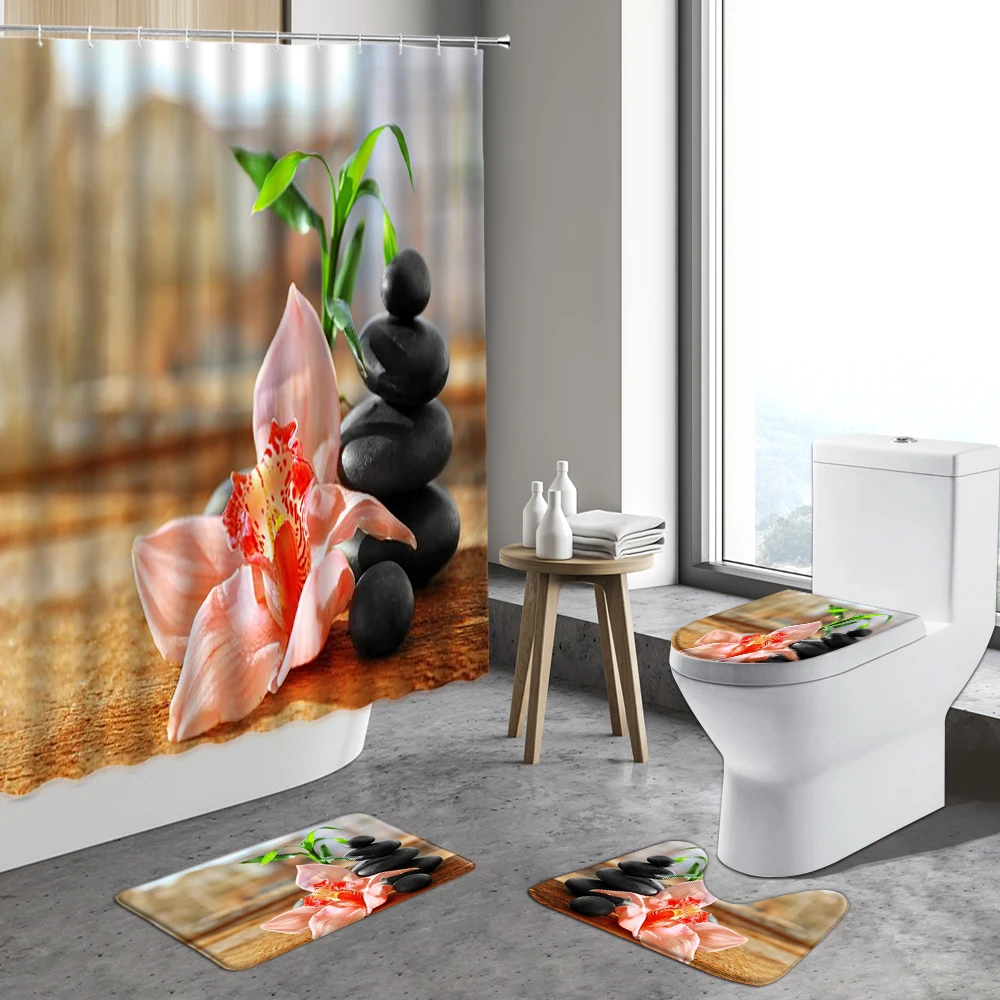4pcs Zen Stone Shower Curtain Green Bamboo Orchid Flower Plants Anti-Slip Bath Mats Toilet Lid Cover Bathroom Decor Carpet Rugs
4pcs Zen Stone Shower Curtain Green Bamboo Orchid Flower Plants Anti-Slip Bath Mats Toilet Lid Cover Bathroom Decor Carpet Rugs