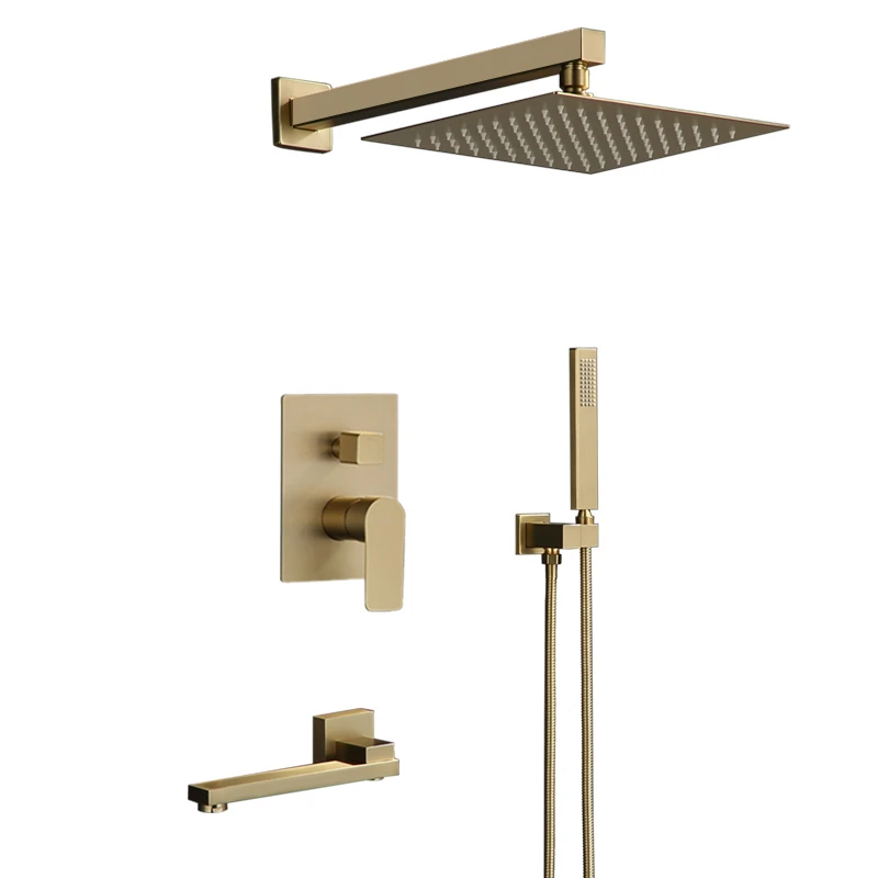 Brushed Gold Bathroom Shower Set Square Rainfall Shower Faucet Wall or Ceiling Wall Mounted Shower Mixer 8-12" Shower Head
Brushed Gold Bathroom Shower Set Square Rainfall Shower Faucet Wall or Ceiling Wall Mounted Shower Mixer 8-12" Shower Head